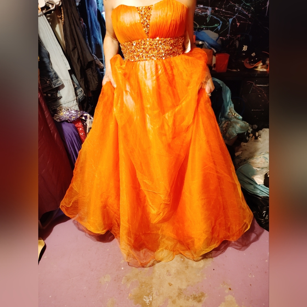 Vibrant Orange Beaded Prom Dress